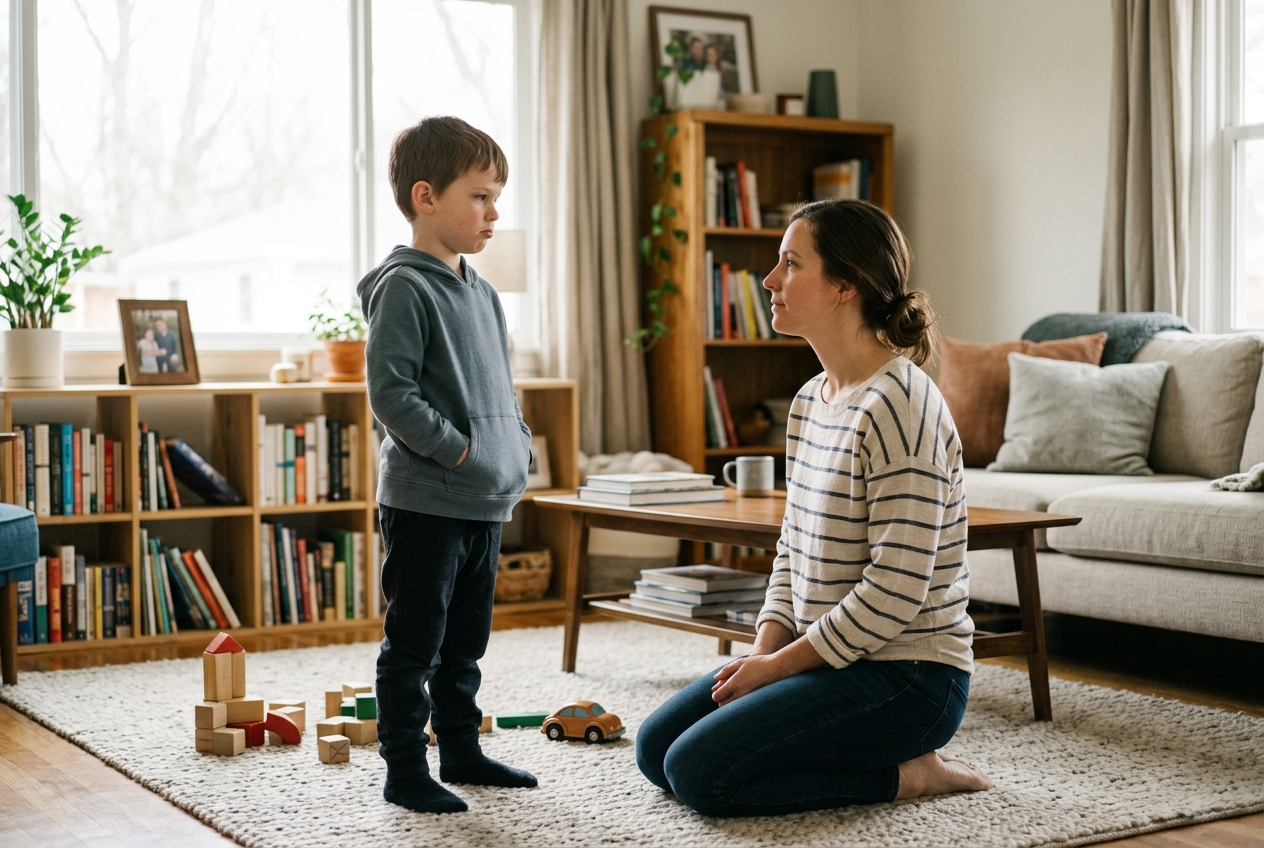 Parent and child during an everyday parenting moment at home